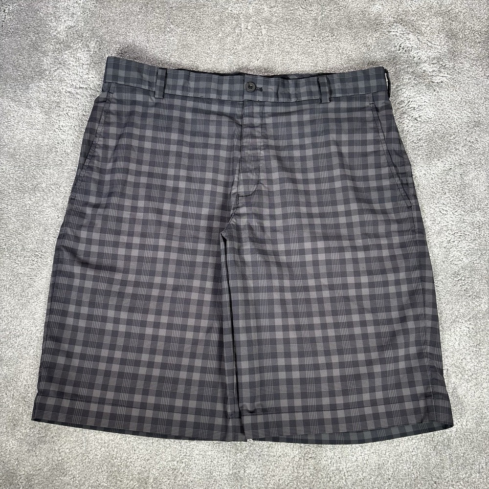 Nike Golf Shorts Mens 34 Black Gray Plaid Dri Fit Performaceâ Stretch Chino Logo